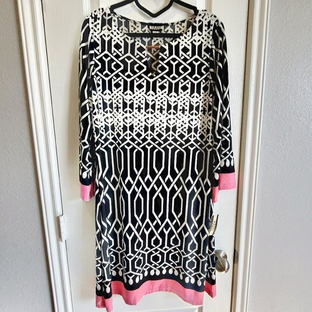 Haani Boho Classic Shift Dress 3/4 Bell Sleeves Black, White, Pink NWT XL